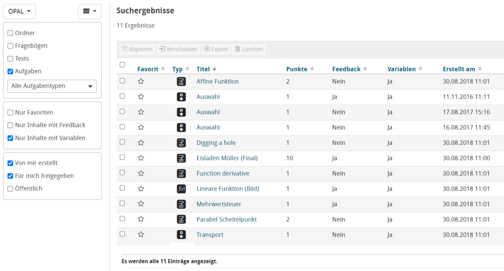 Testinhalte durchsuchen und filtern (Screenshot der Suchergebnisse in ONYX).