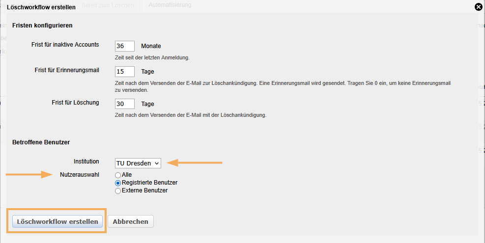Löschworkflow erstellen: automatisierter Workflow Benutzeraccount löschen in der OPAL Lernplattform von BPS System