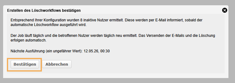 Löschworkflow bestätigen: automatisierter Workflow Benutzeraccount löschen in der OPAL Lernplattform von BPS System