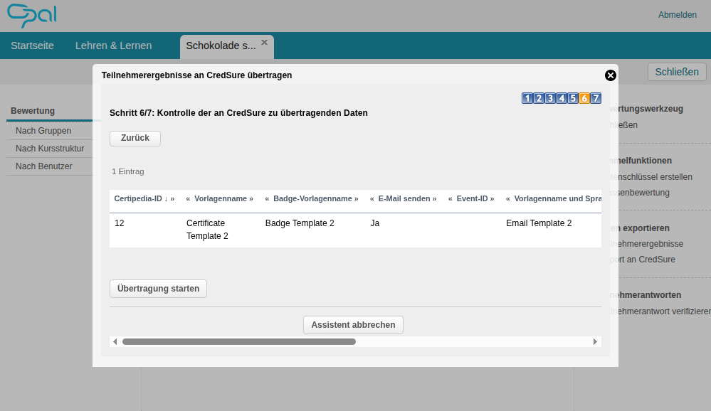 Ergebnisse aus OPAL an Credsure übertragen